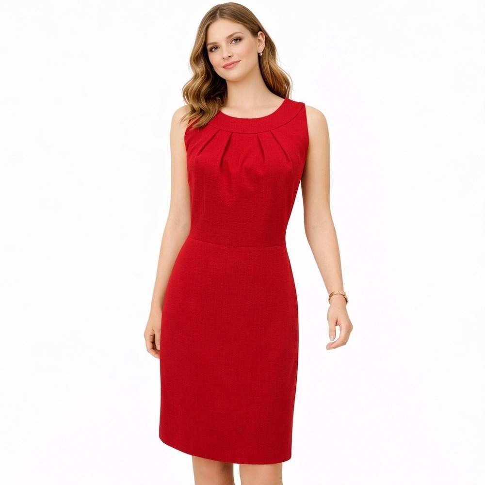 New Talbots Women's‎ Dress Red Sleeveless Sheath Wool Blend Career Size 12